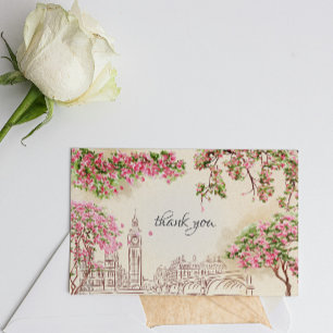 London Hochzeit Danksagungskarte mit floraler Skyl Karte