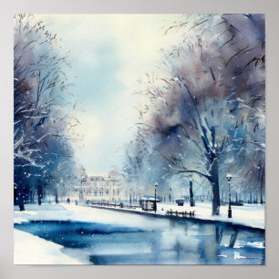 London-Hyde Park im Winter (B), Aquarell Poster
