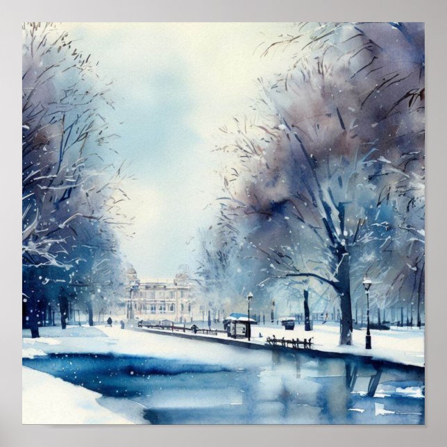 London-Hyde Park im Winter (B), Aquarell Poster (Vorne)