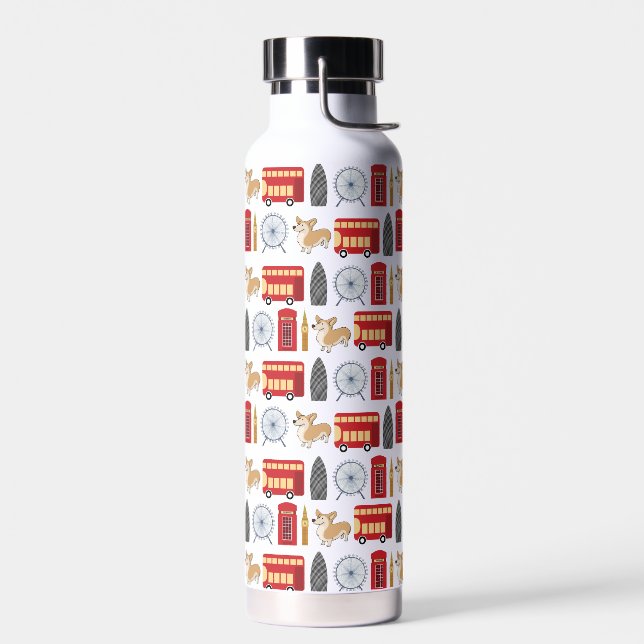 London Icon und Sehenswürdigkeiten Muster Trinkflasche (Links)