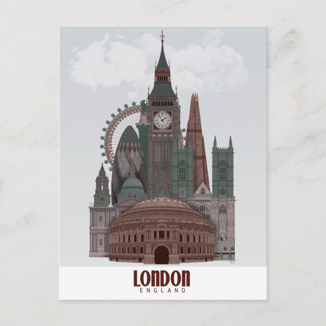 London in den Wolken Rot und Grün Postkarte (Vorderseite)