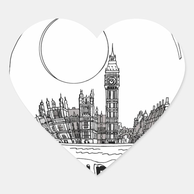 London in einer Glaskugel. Herz-Aufkleber (Vorderseite)