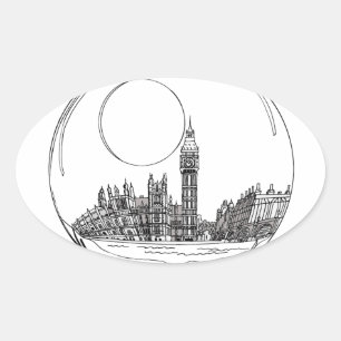 London in einer Glaskugel. Ovaler Aufkleber