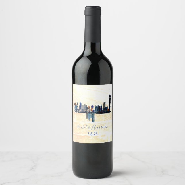 London Landscape Ink Art Painted Wedding Wine Labr Weinetikett (Vorderseite)