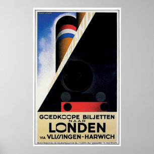 London/Londen - Vintage Schiffs-Anzeige Poster