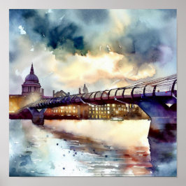 London - London's Millennium Bridge (A), Watercolo Poster
