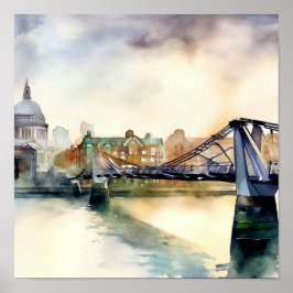 London - London's Millennium Bridge (C), Watercolo Poster