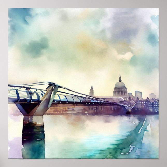 London - London's Millennium Bridge (D), Watercolo Poster (Vorne)