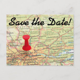 London Map Button Save the Date Ankündigungspostkarte