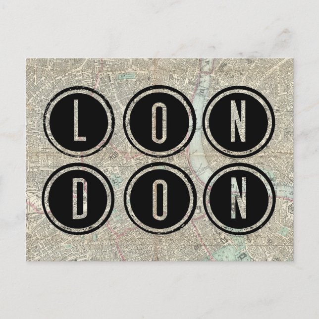 London Map Typografie Postkarte (Vorderseite)