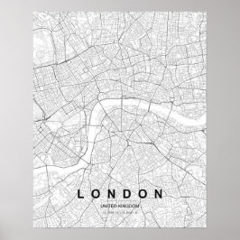London-Minimalistische Karte (Schwarz & Weiß) Poster
