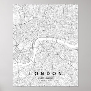 London-Minimalistische Karte (Schwarz & Weiß) Poster
