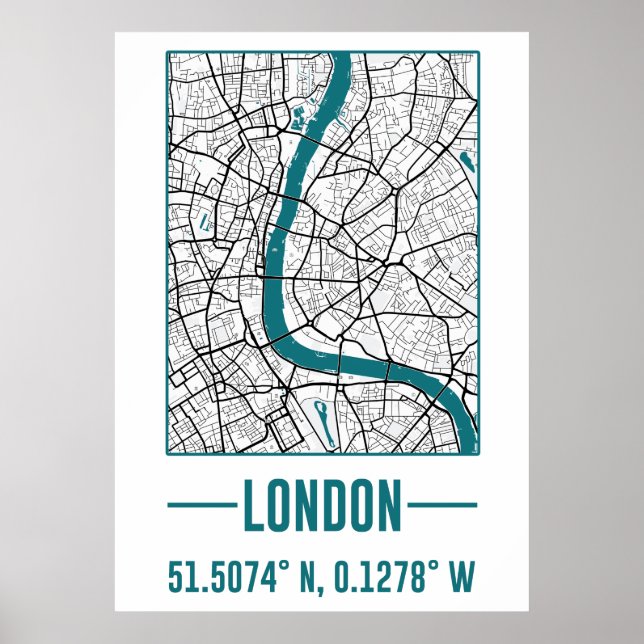 LONDON Minimalistische Stadtkarte, LONDON DIY Stad Poster (Vorne)