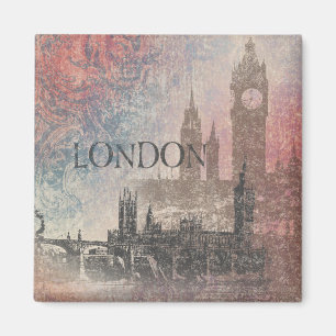 London mit Parlament Rot und Blau Vintage Magnet