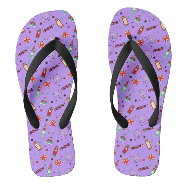 London-Muster mit violettem Hintergrund Flip Flops (Fußbett)