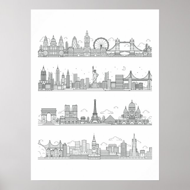 London New York Paris San Francisco Skyline Poster (Vorne)