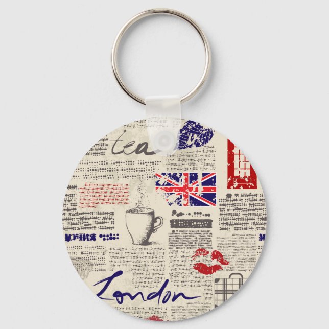 London Newspaper Pattern Schlüsselanhänger (Vorderseite)