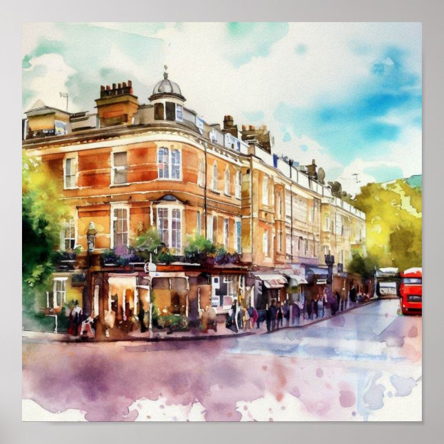 London - Notting Hill (D), Watercolor Poster (Vorne)