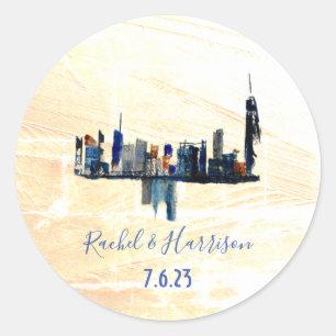London Painted Landscape Ink Art Wedding Runder Aufkleber
