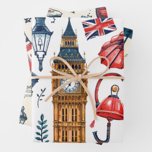 London Pattern Big Ben London Bus Union Jack Flag Geschenkpapier Set
