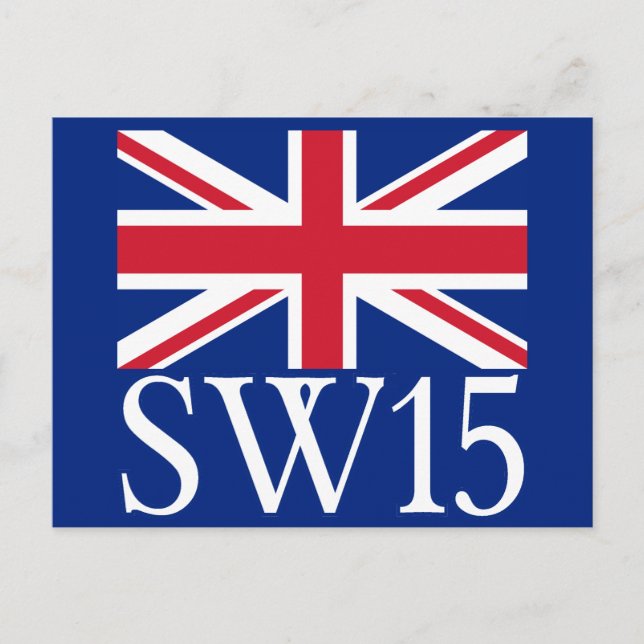 London Postcode SW15 mit Union Jack Postkarte (Vorderseite)