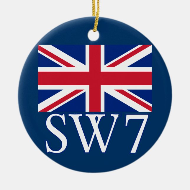 London-Postleitzahl SW7 mit Gewerkschafts-Jack Keramik Ornament (Vorne)