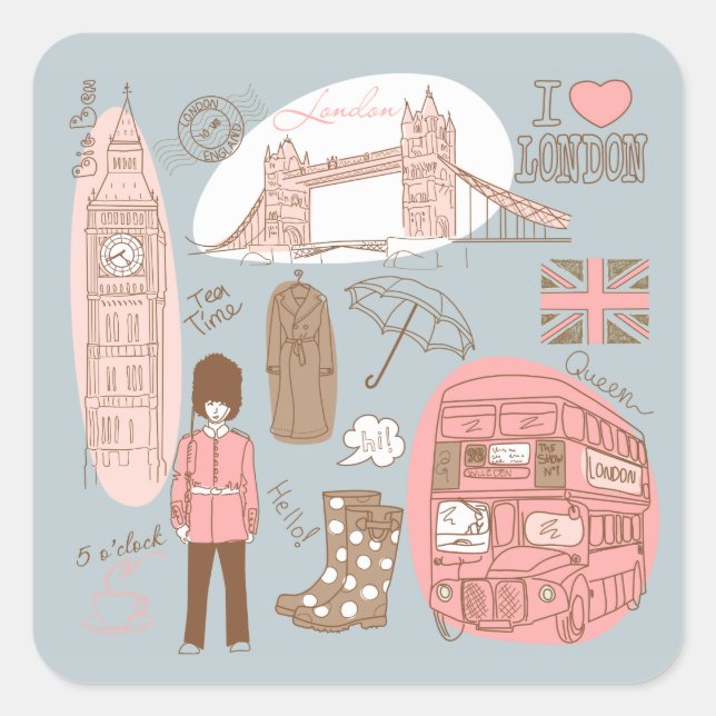 London Quadratischer Aufkleber (Vorderseite)