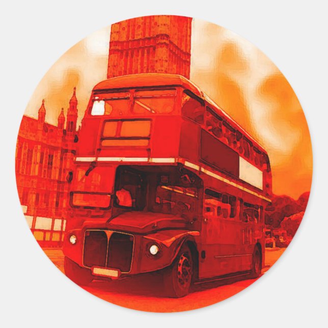 London Red Bus & Big Ben Runder Aufkleber (Vorderseite)