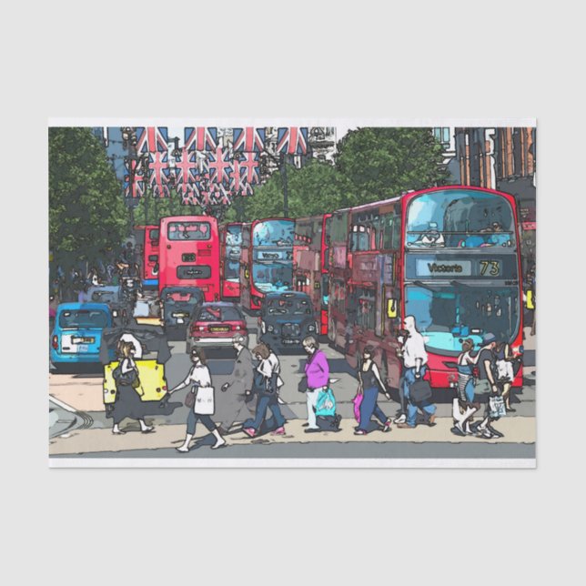 London Red Bus Comic Cartoon Street England Verein Seidenpapier (Vorderseite)