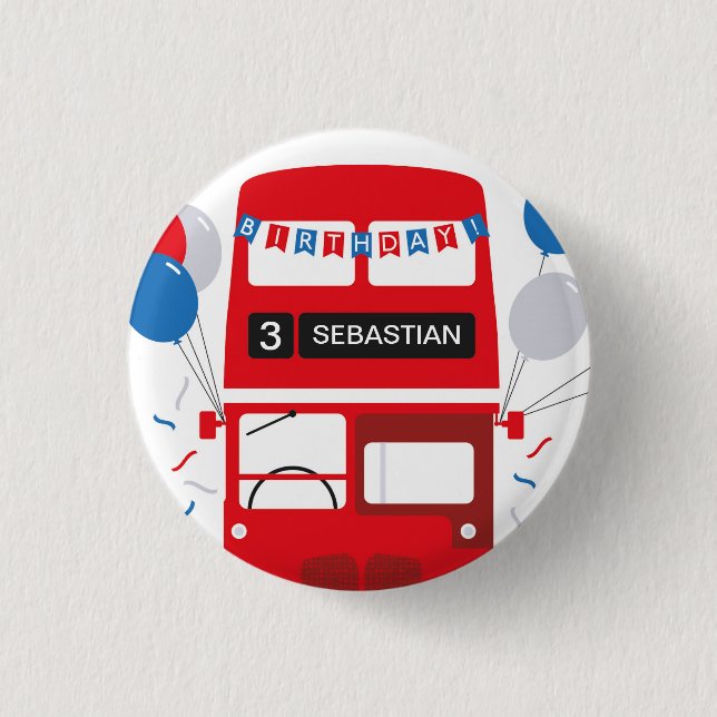 London Red Bus Personalisiert Geburtstag Abzeichen Button (Vorderseite)