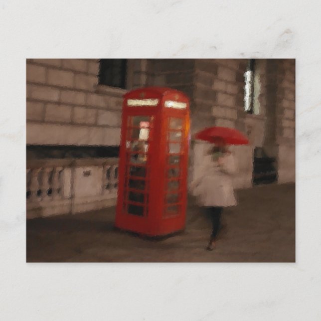 London Red Phone Box / Umbrella Postcard Malerei Postkarte (Vorderseite)