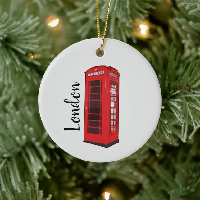 London Red Telefone Booth Illustration Ornament (Baum)