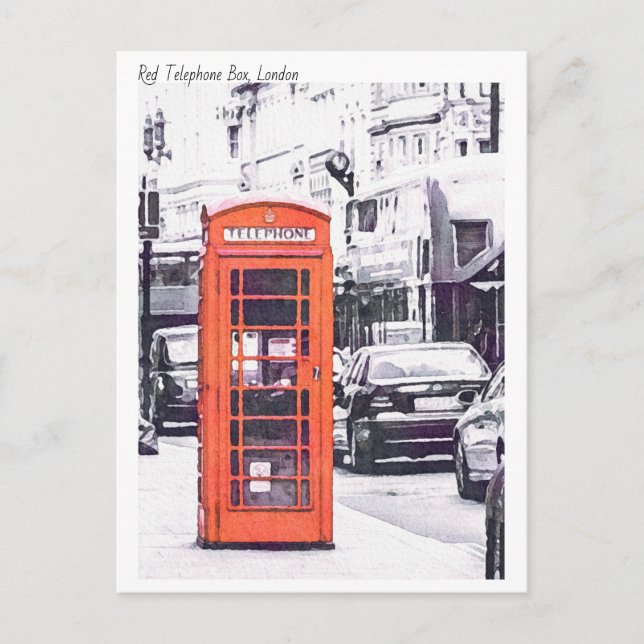 London, Red Telefone Box Wassercolor Postkarte (Vorderseite)