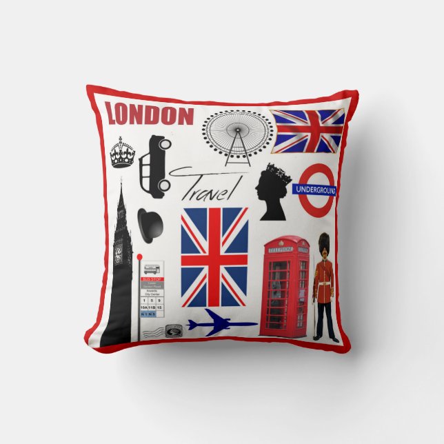 London-Reise-Collagen-moderner Gewerkschafts-Jack Kissen (Vorderseite)