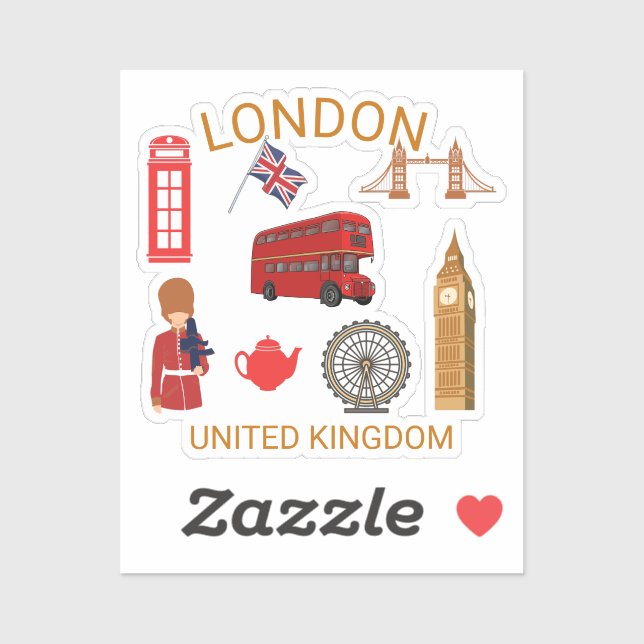 London Sehenswürdigkeiten Travel-Themed Print Aufkleber (Blatt)