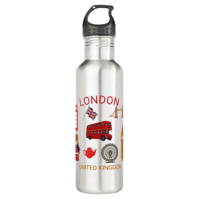London Sehenswürdigkeiten Travel-Themed Print Edelstahlflasche (Vorderseite)