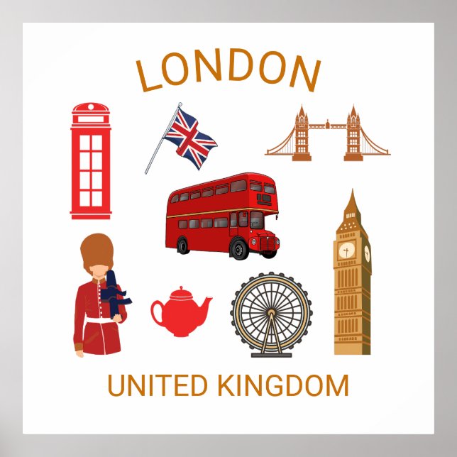 London Sehenswürdigkeiten Travel-Themed Print Poster (Vorne)