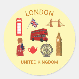 London Sehenswürdigkeiten Travel-Themed Print Runder Aufkleber