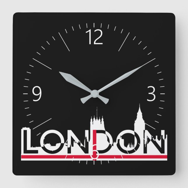 London silhouette and English flag Quadratische Wanduhr (Vorderseite)