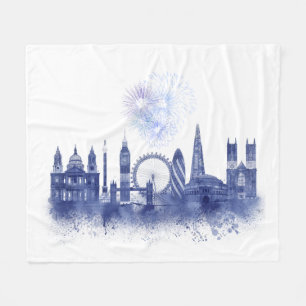 London-Skyline - Aquarell-Blau Fleecedecke