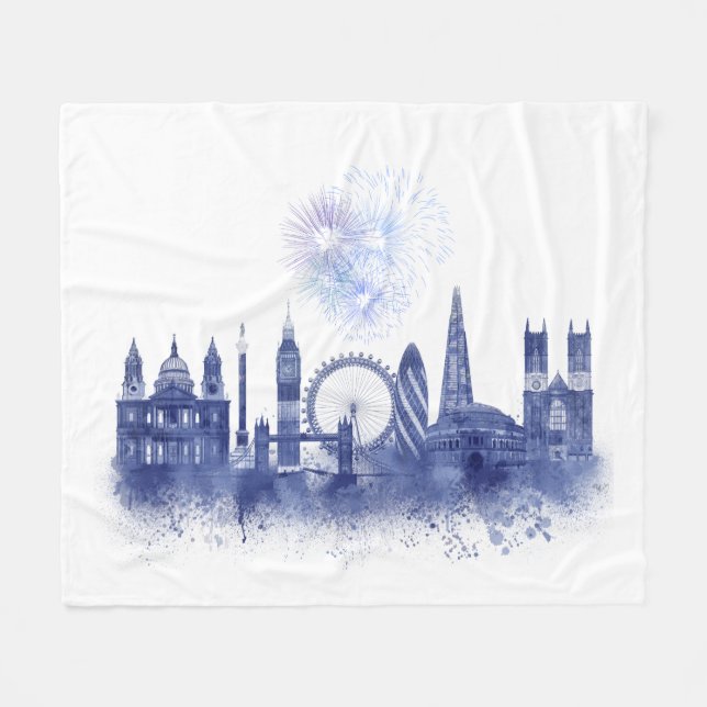 London-Skyline - Aquarell-Blau Fleecedecke (Vorderseite (Horizontal))