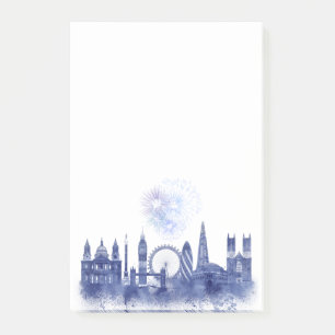 London-Skyline - Aquarell-Blau Post-it Klebezettel