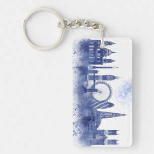 London-Skyline - Aquarell-Blau Schlüsselanhänger