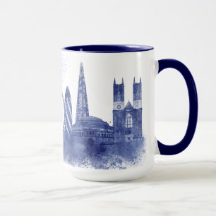 London-Skyline - Aquarell-Blau Tasse