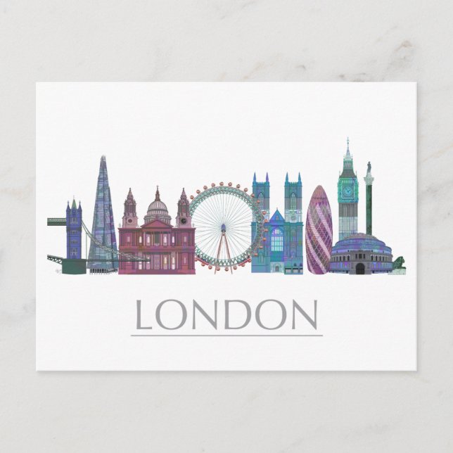 London Skyline Colored Gebäude Postkarte (Vorderseite)