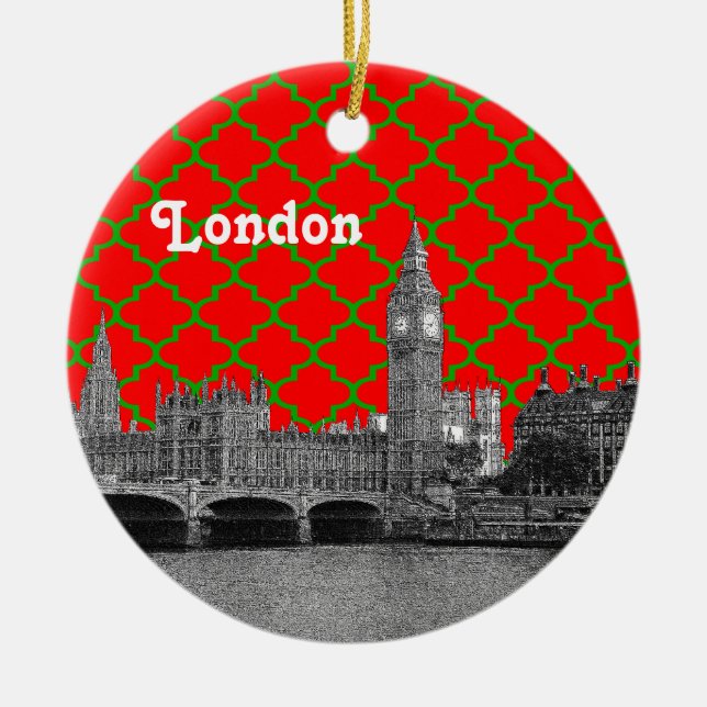 London Skyline Etch Green Quatrefoil BG Xmas Keramikornament (Vorne)