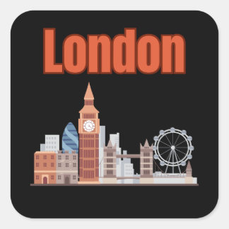 London Skyline Große Schrift Aufkleber in Schwarz