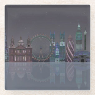London-Skyline-Nachtreflexionen Glasuntersetzer