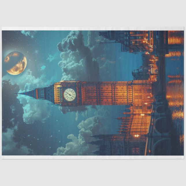 London Skyline Night Moon Decoupage Seidenpapier (Vorderseite)