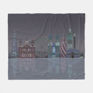 London Skyline Night Reflections Fleecedecke